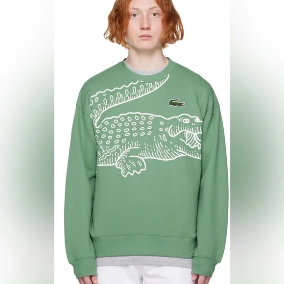 NWOT Lacoste Men’s Round Neck Loose Fit Croc Print Jogger Sweatshirt Size M - Picture 8 of 13